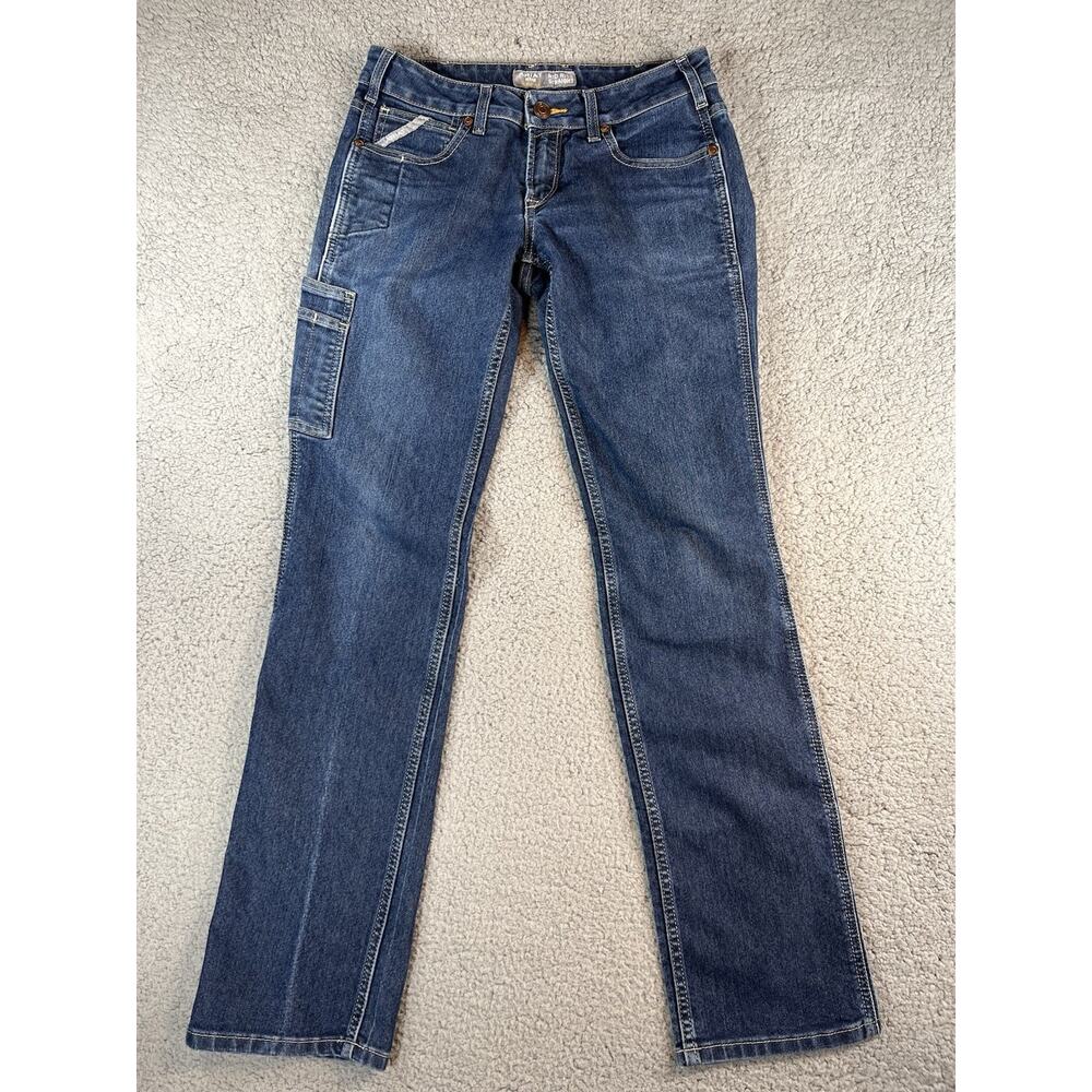 Ariat Jeans Womens 29L Blue Rebar Mid Rise Straight Leg Cargo Medium Wash Denim